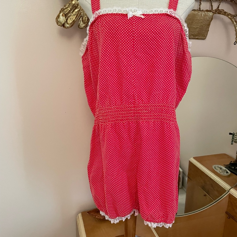 Adorable Adult Playsuit/Romper Red/White Polka Dot XL Lace Trim